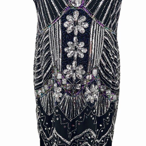 STUNNING BEADED SEQUIN SPIRIT HALLOWEEN 1920'S FLAPPER DRESS COSTUME - L BLACK - Picture 2 of 10